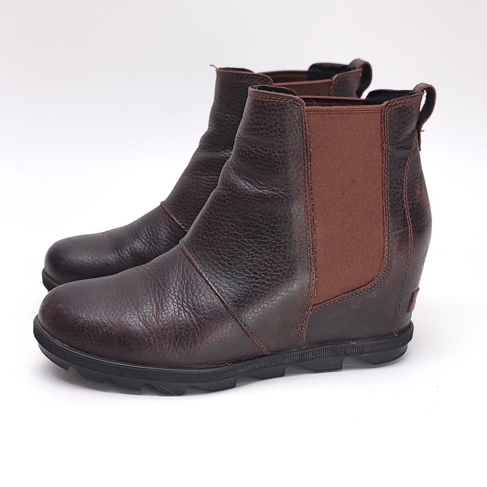 Sorel Joan of Arctic‎ Chelsea Wedge Boots Womens 9.5 Dark Brown Leather